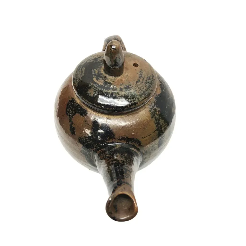 VTG Studio Stoneware Pottery Teapot  Signed Brown Black Splatter Design